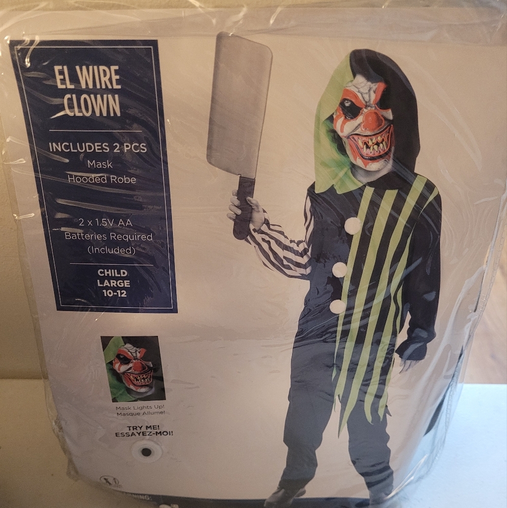 Light-Up Electric Terror Clown Costume for Kids- Size Large 10-12